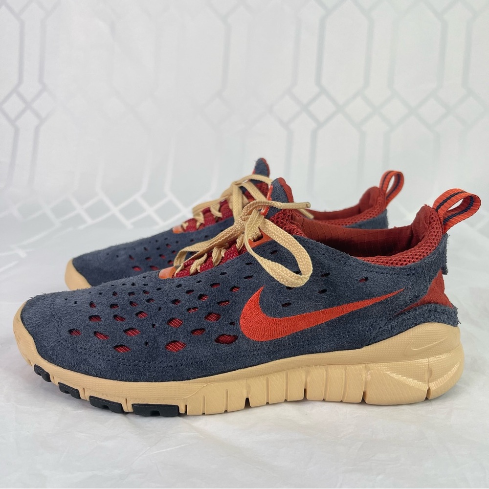 Nike Free Run Trail Thunder Blue Cinnabar Suede Running Shoes Size 6.5